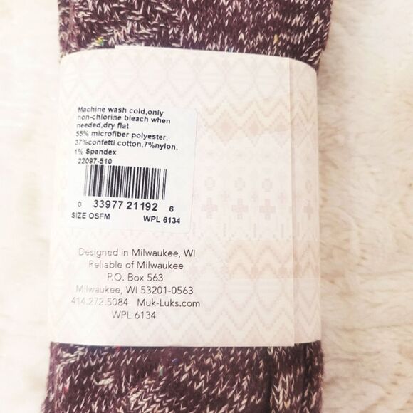 Original Muk Luks Knee High Socks 1 Pair Eggplant Multi Color Confetti OSFM New - Picture 5 of 6